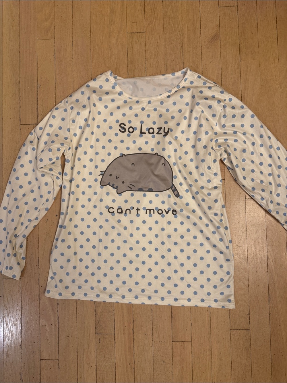 Pusheen Oversized Long-Sleeve Polka Dot Tee - White & Light Blue